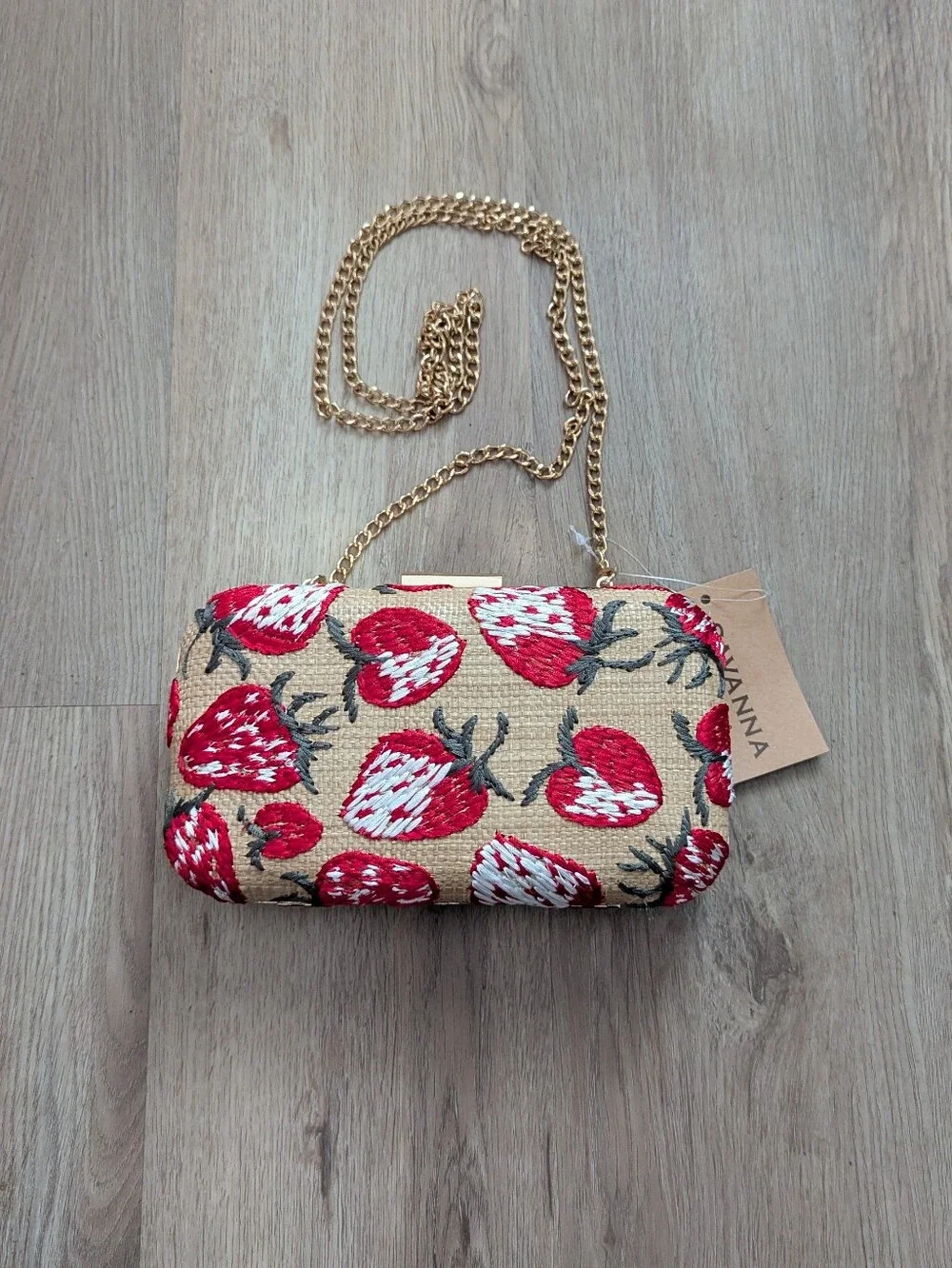 Strawberry Fruit Embroidered Shoulder Clutch Crossbody Chain Purse